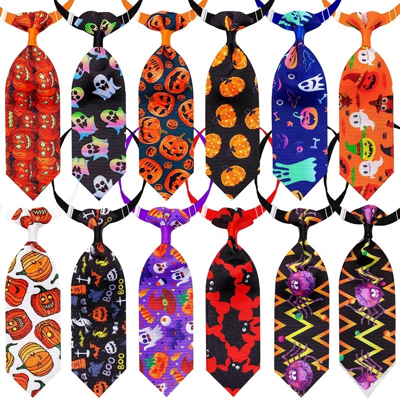 Cool Pumpkin Ghost Printing Bow Tie for Dogs Cats 11 Patterns Available Summer Winter Spring Nylon Neck Collar for Pet Owners