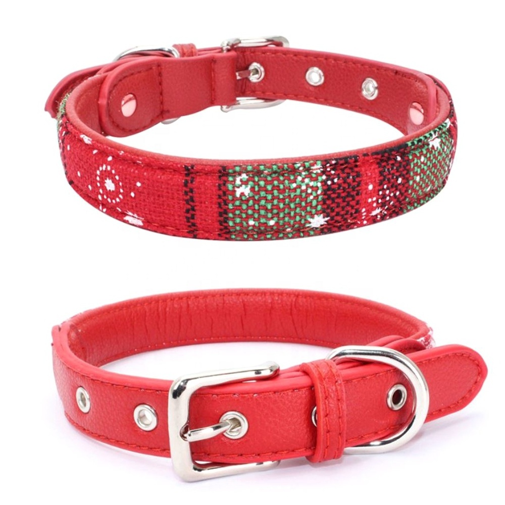 Durable Cloth Plaid Christmas Metal Buckle Dog Collar Manufacturer