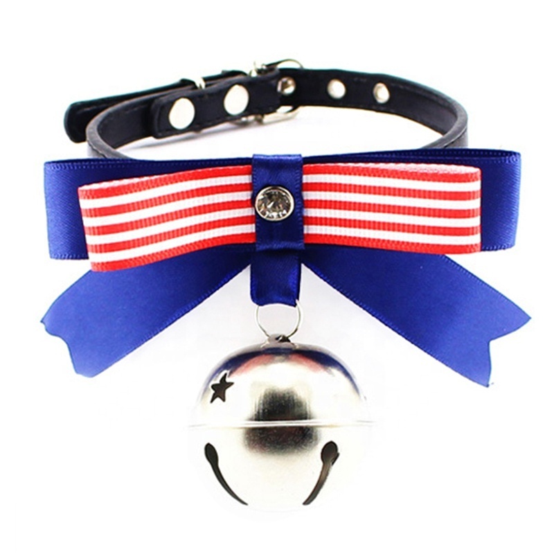 British Style US Italy Flag Pattern Breakaway Cat Collar with Bells Small Dog Neck Bow