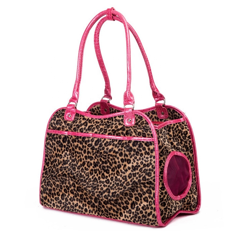 Sustainable Fashion Leopard Pink Pet Carrier Portable Outdoor Carriers for Small Cat and Dog