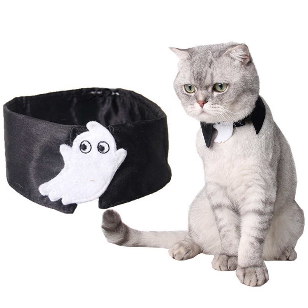 Halloween Funny Ghost Pet Neck Costume for Dogs Winter Summer Spring Fall Polyester Tie Collar Stylish Animal Pattern Accessory