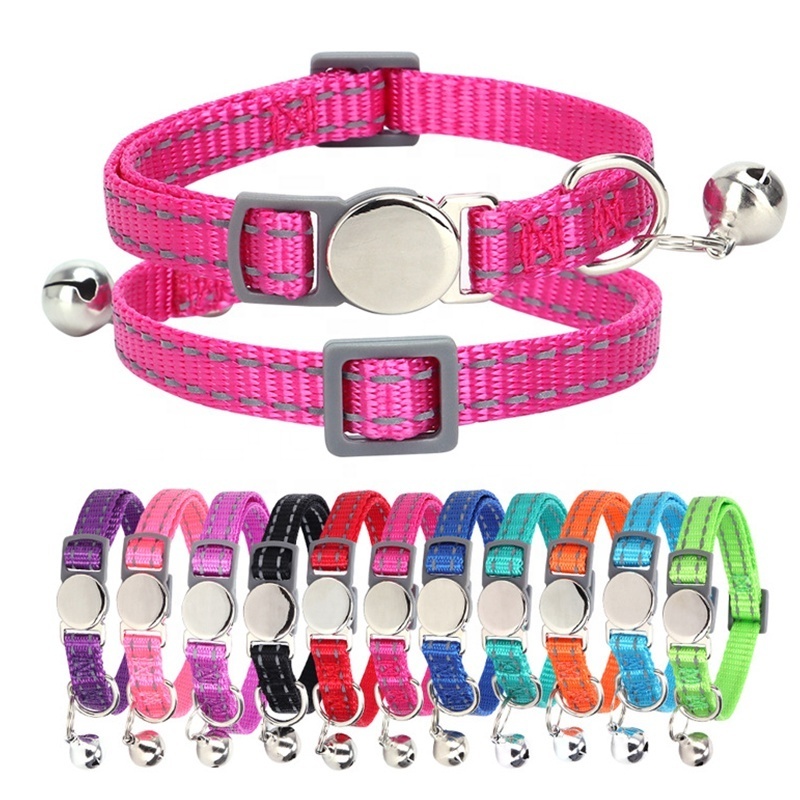 Custom Fashionable Cat Breakaway Safety Collar with Bell Solid Pattern and Ribbons Decor Stocked Laser Name Engraving Tag