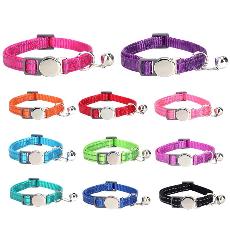 Custom Fashionable Cat Breakaway Safety Collar with Bell Solid Pattern and Ribbons Decor Stocked Laser Name Engraving Tag