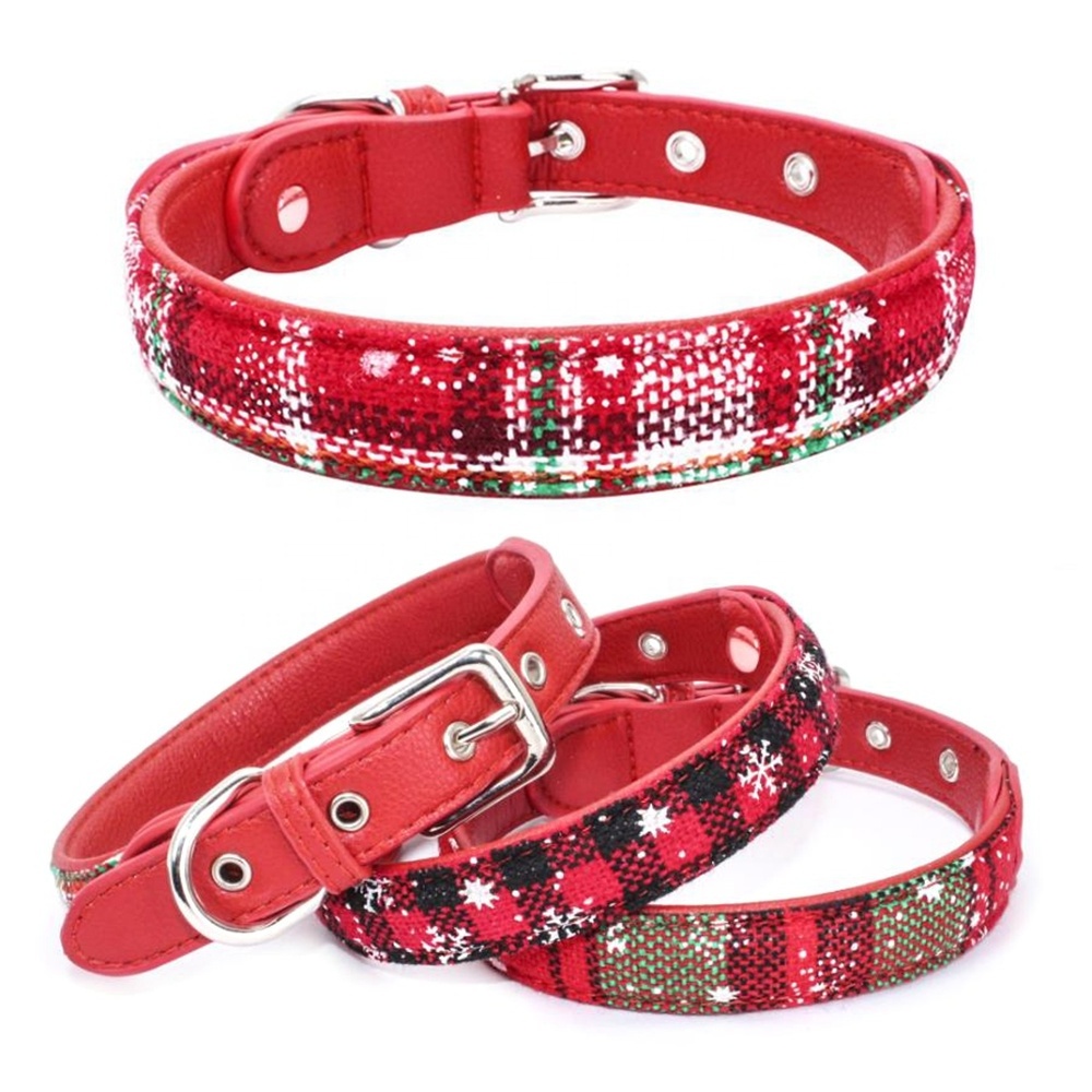 Durable Cloth Plaid Christmas Metal Buckle Dog Collar Manufacturer