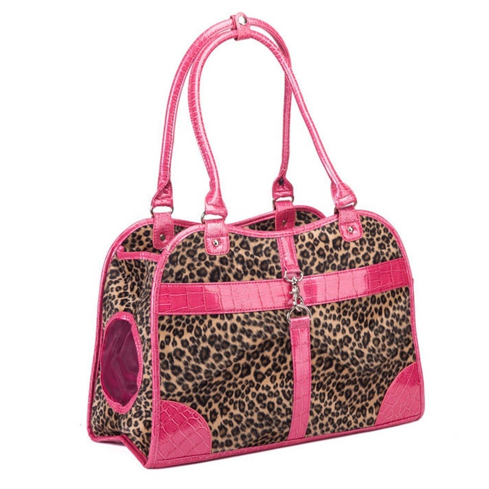 Sustainable Fashion Leopard Pink Pet Carrier Portable Outdoor Carriers for Small Cat and Dog