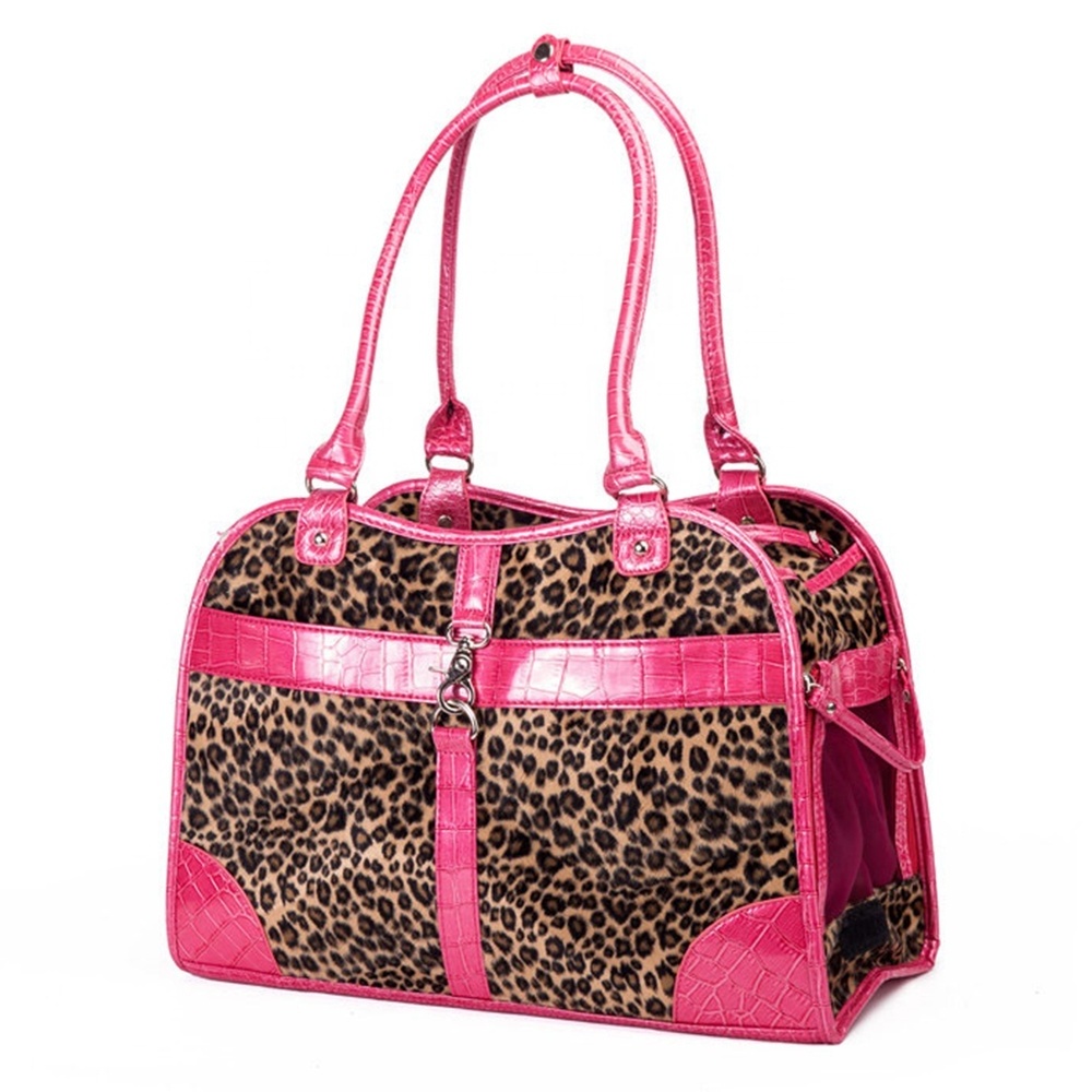 Sustainable Fashion Leopard Pink Pet Carrier Portable Outdoor Carriers for Small Cat and Dog