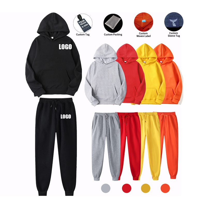 Custom Logo 2022 Jogging Suit 100% Cotton Sweatsuit Thick Heavy Tracksuits Unisex Sweatpants And Hoodie Set Men