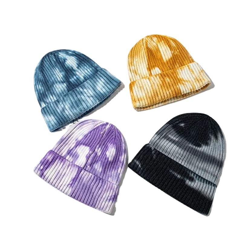 Wholesale All over print tie dye head warmer knitted beanies winter streetwear tye dye beanie winter hats men women