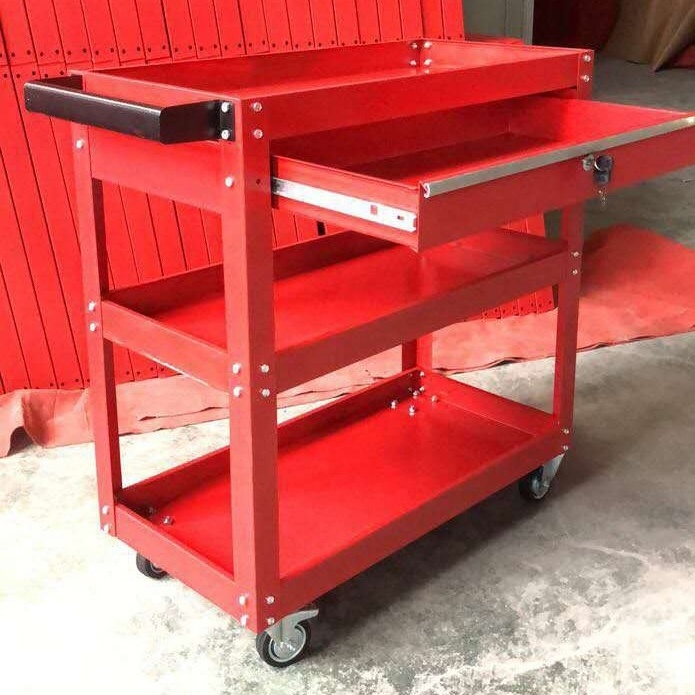 three 3 Layer tiers Cheap Workshop workbench garage metal tool cabinet/tool trolley cart with handle and wheels