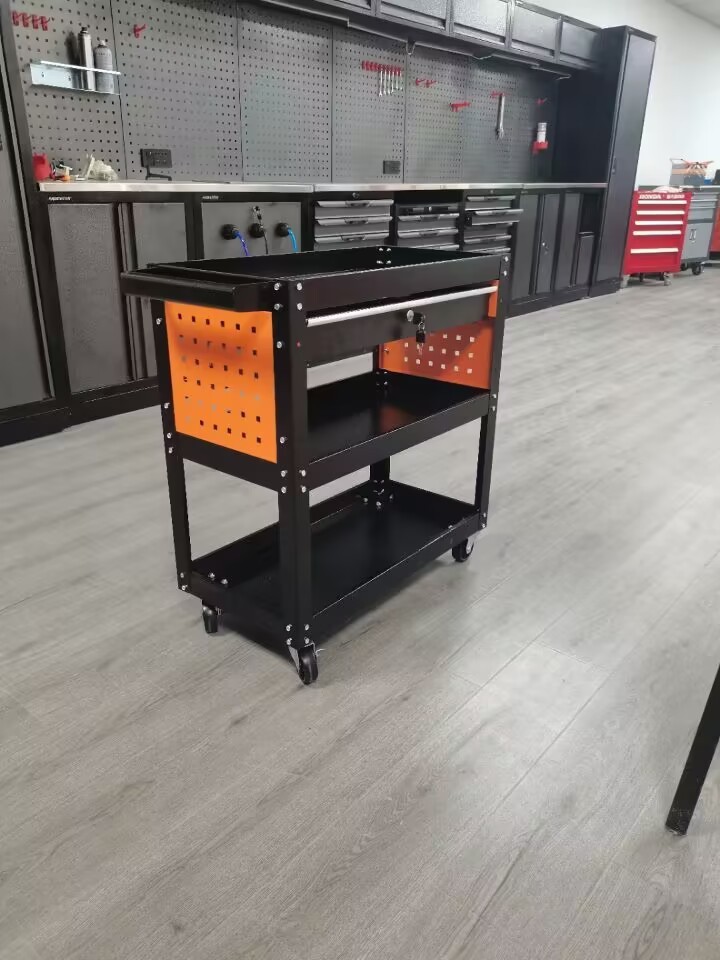 three 3 Layer tiers Cheap Workshop workbench garage metal tool cabinet/tool trolley cart with handle and wheels