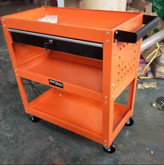 three 3 Layer tiers Cheap Workshop workbench garage metal tool cabinet/tool trolley cart with handle and wheels