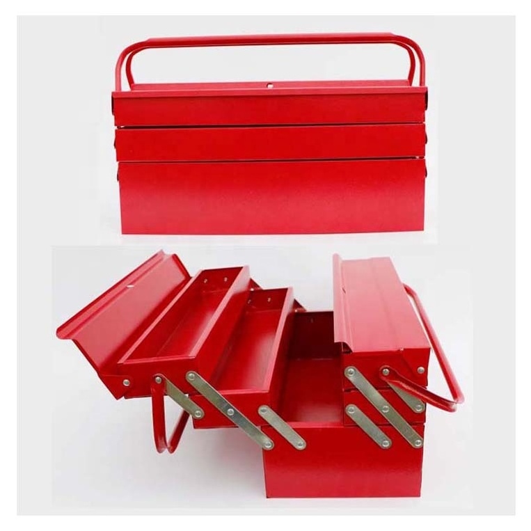 OEM Hot Pro Mobile portable cantilever Metal toolbox with double handle custom stainless steel tool with metal latch close