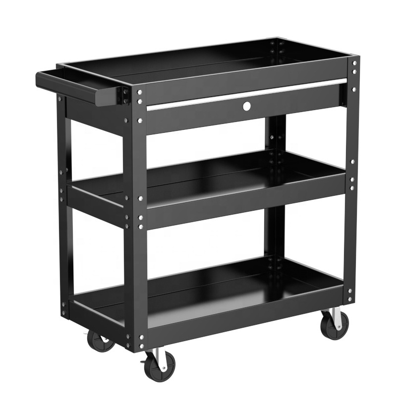 3 tiers New Style Three Layer Mobile Rolling Utility Detailing Tool Cart Organizer For Garage Rolling Detailing Cart