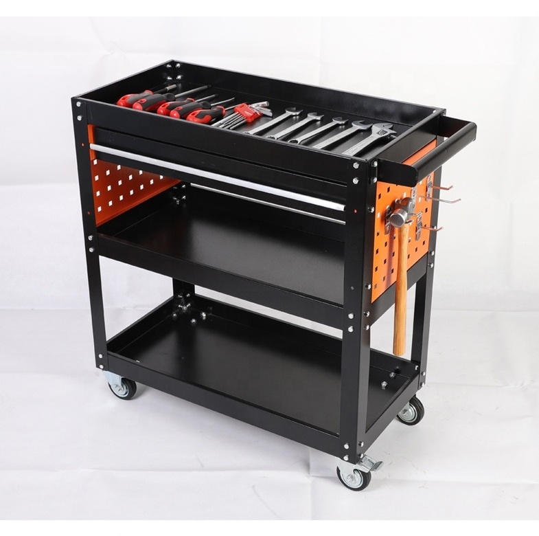 3 Layer tiers customized Metal Rolling Tool Cabinet For Garage Box Tool Trolley Black Color Steel Tool Chest Work Bench