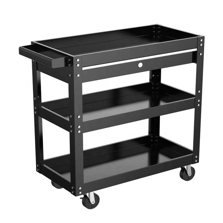 3 Layer tiers customized Metal Rolling Tool Cabinet For Garage Box Tool Trolley Black Color Steel Tool Chest Work Bench