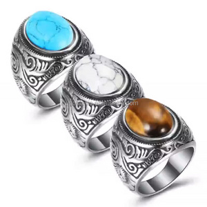 Vintage Courtly Turquoise Titanium Steel Ring for Men Stainless Steel  Men's Jewelry Wholesale