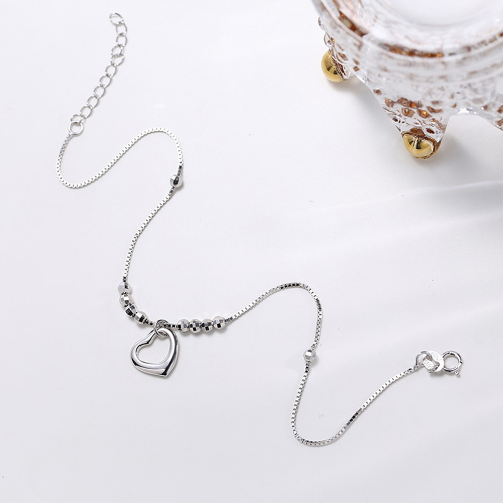 Fashion Jewelry Anklets Women Heart Shaped Transfer Bead Chain Sterling Silver Anklet