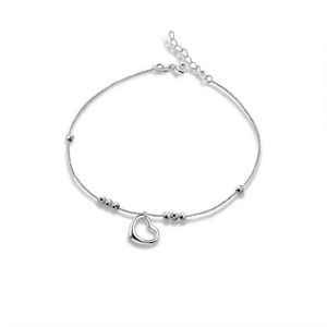 Fashion Jewelry Anklets Women Heart Shaped Transfer Bead Chain Sterling Silver Anklet