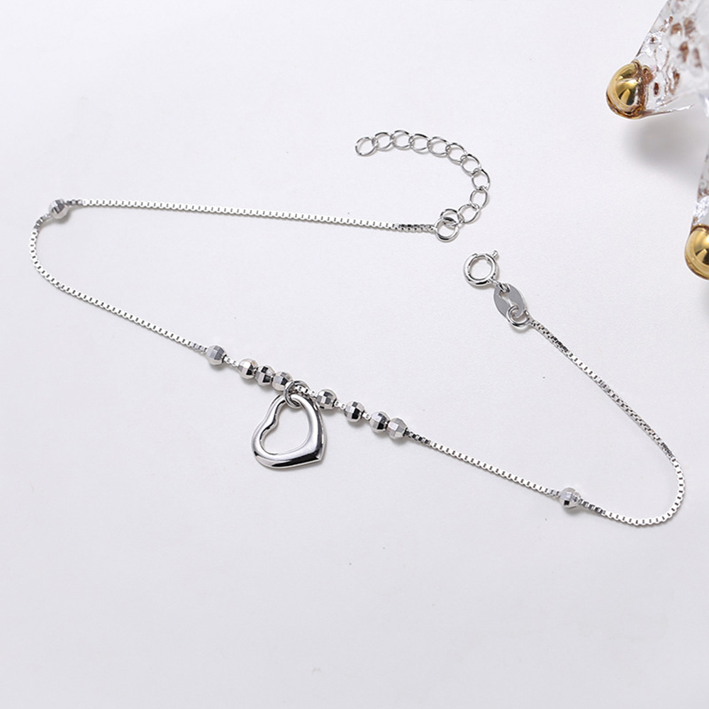 Fashion Jewelry Anklets Women Heart Shaped Transfer Bead Chain Sterling Silver Anklet