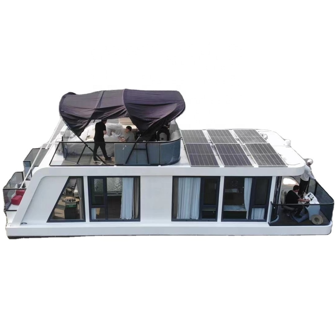 12.5m 40ft luxury aluminium Trimaran tritoon Party pontoon floating House Boat for Sale