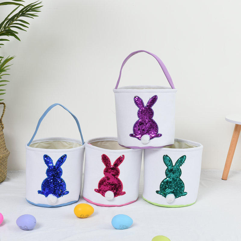 Wholesale Kids Easter Gifts Candy Bag Custom Egg Bunny Bucket with Pom Pom Natural Burlap Easter Basket