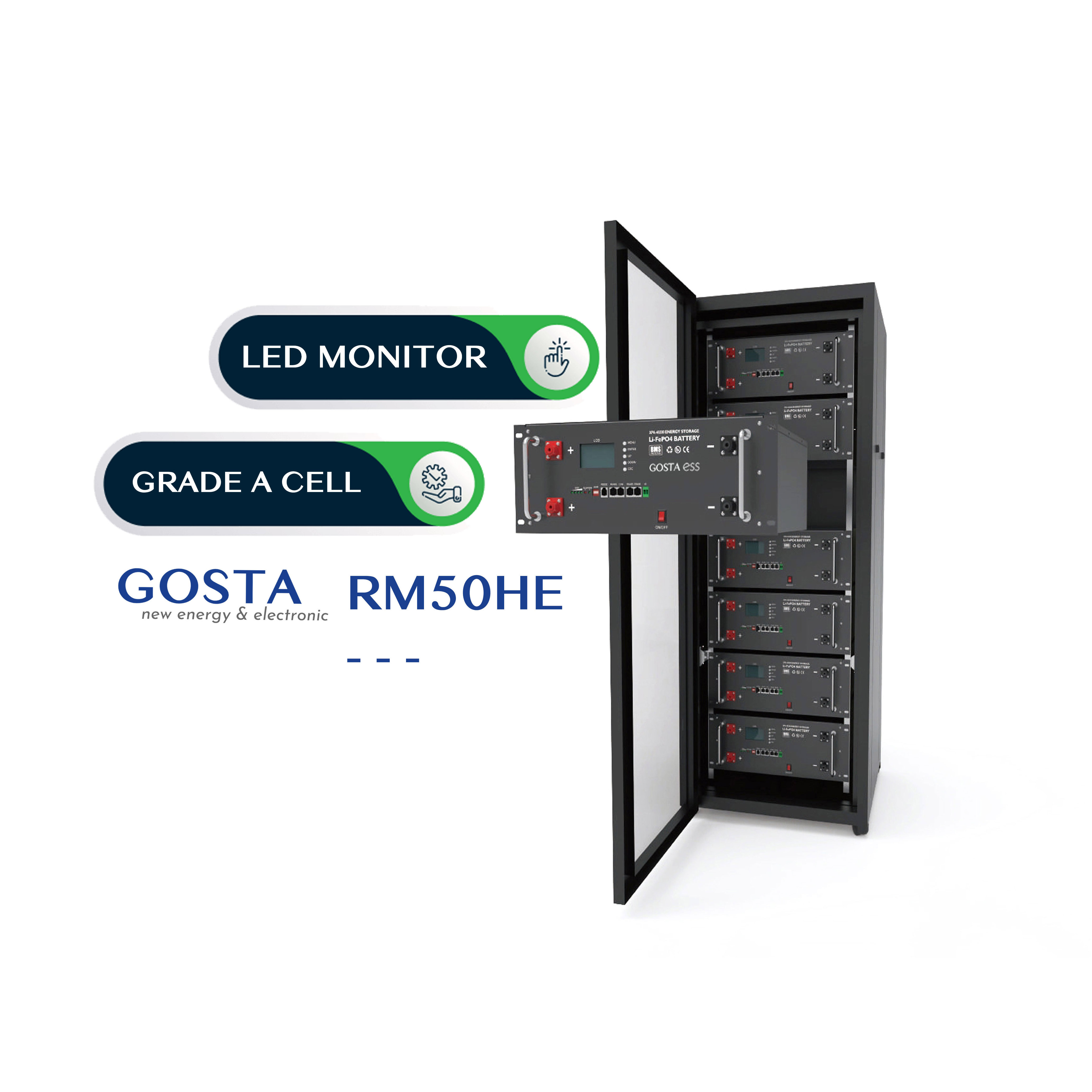 GOSTA RM50HE Factory 48V 51.2V 100Ah 200Ah 300Ah Rack Mount LiFePO4 Lithium Battery Pack For Home Energy Storage