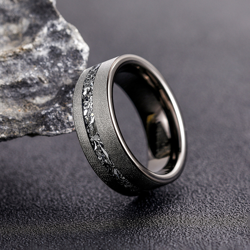 Fashionable Tungsten Carbide Ring with Meteorite Inlay Silver Gold Black for Children and Unisex for Parties Jewelry Collection