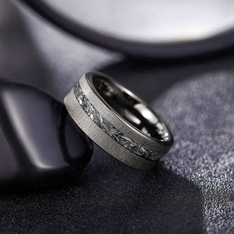 Fashionable Tungsten Carbide Ring with Meteorite Inlay Silver Gold Black for Children and Unisex for Parties Jewelry Collection