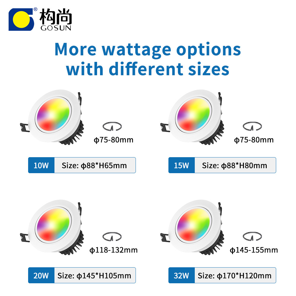 TUYA recessed 10W-42W dimmable RGBW TUYA ZigBee control LED downlight for Hotel, Home, restaurant