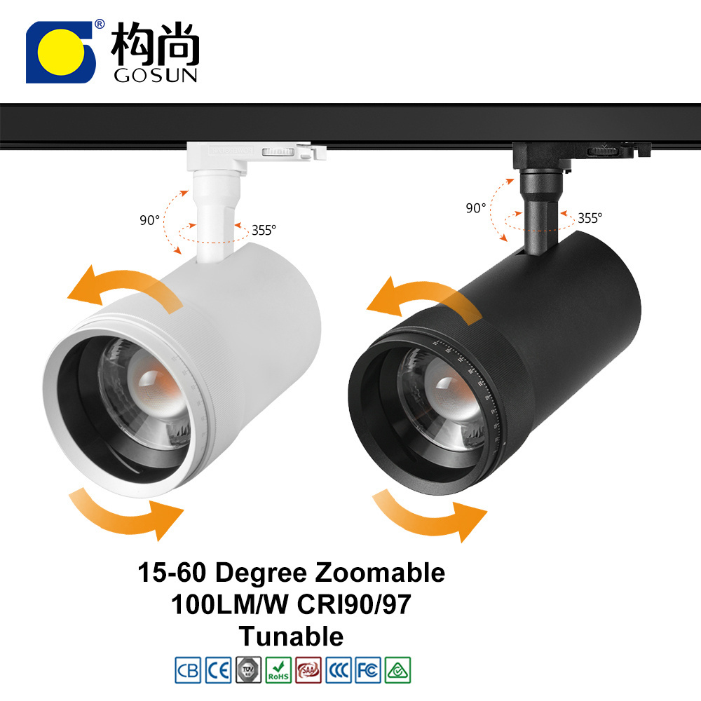 15-60 degree modern dimmable adjustable track spotlight zoomable 15W/20W/30W/36W/42W LED track light