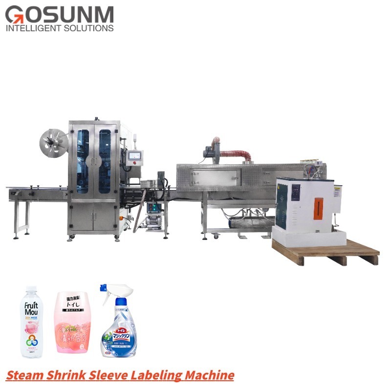 Gosunm 2024 High Speed Fast Round Bottle Label Shrink Sleeve Wrap Sleeve Labeling Machine With Steam/Electric Shrinking Tunnel