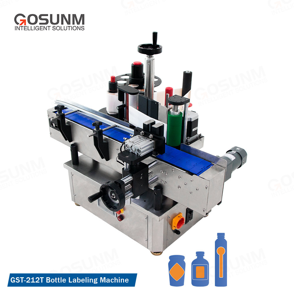 GOSUNM Desktop Vial Bottle Beverage Adhesive Sticker Labeling Machine Full Automatic Round Bottle Labeling Machine