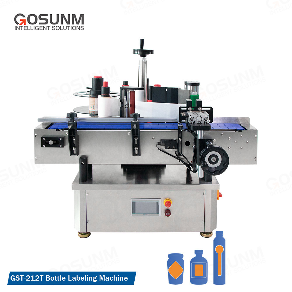 GOSUNM Desktop Vial Bottle Beverage Adhesive Sticker Labeling Machine Full Automatic Round Bottle Labeling Machine