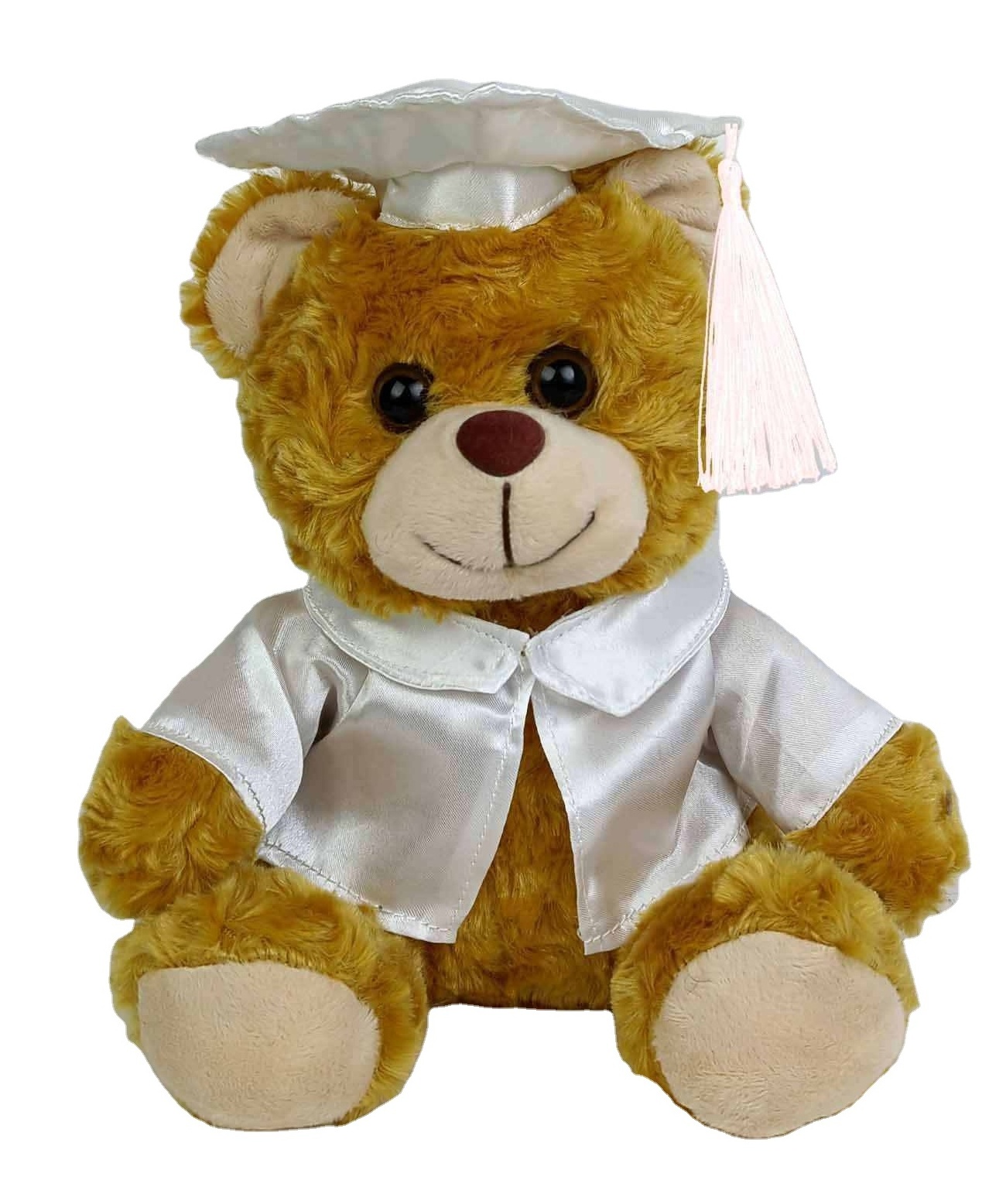 Custom plush toy graduation bear with white gown and hat for sublimation gifts