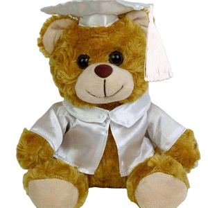 Custom plush toy graduation bear with white gown and hat for sublimation gifts