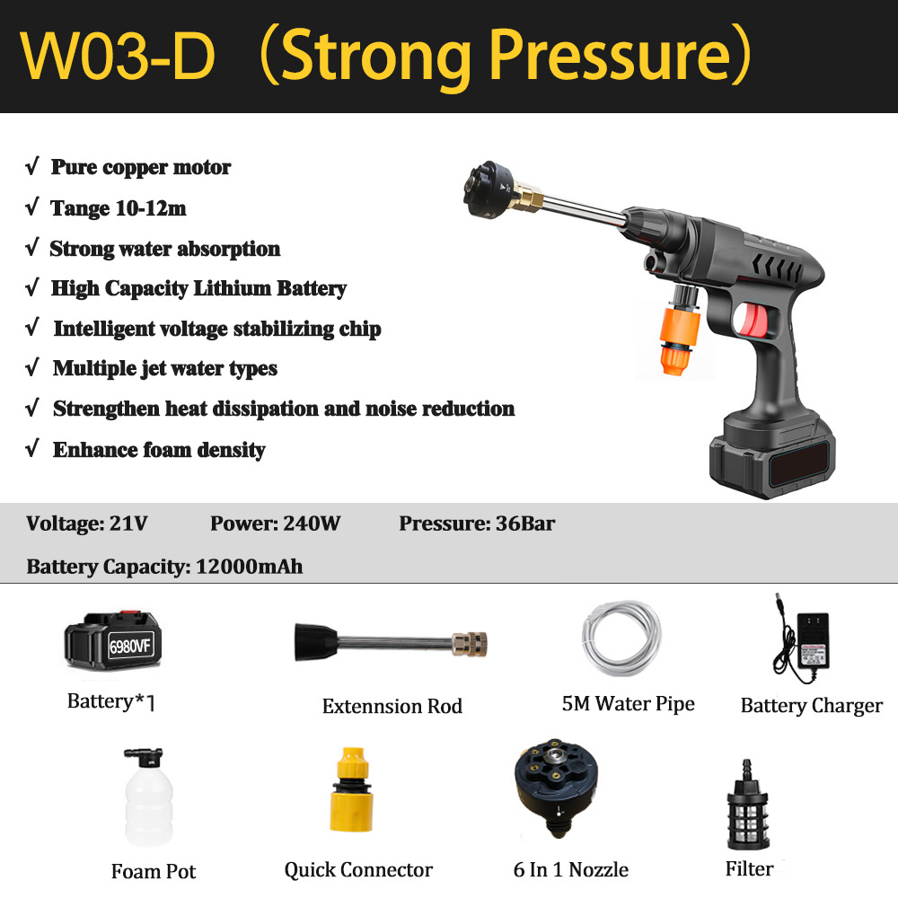 6 in 1 Nozzle Portable High Pressure Cleaning Gun With 240w Wireless Electric Cleaning Machine car wash spry gun