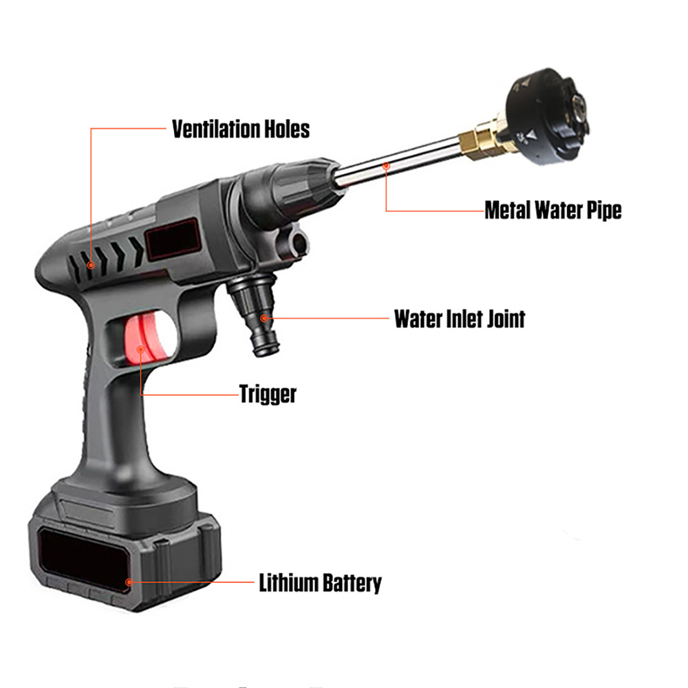 6 in 1 Nozzle Portable High Pressure Cleaning Gun With 240w Wireless Electric Cleaning Machine car wash spry gun