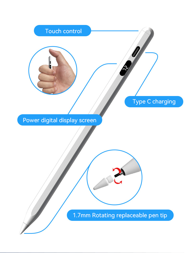 New Design Palm Rejection Tilt Magnetic Real-time Power Display Active Stylus Pen For iPad Mini Pro Air 2018 2019 2020 2021 2022