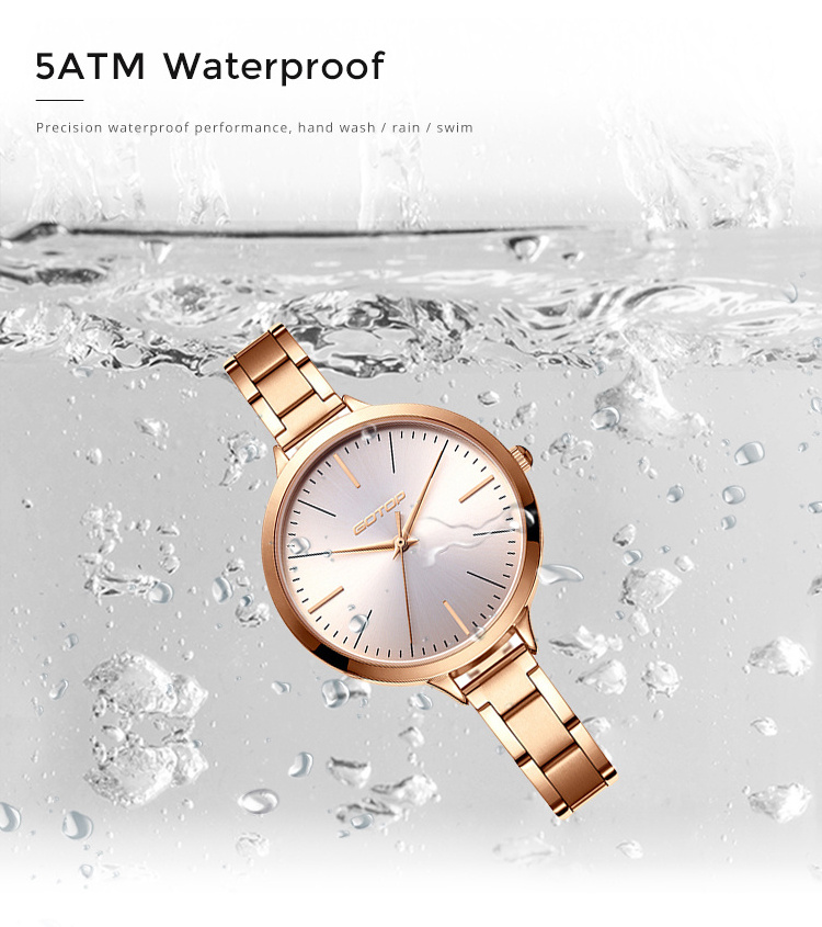 Amazon top seller wholesale waterproof women watches female wristwatch rose gold plated ladies stainless steel watch for girls