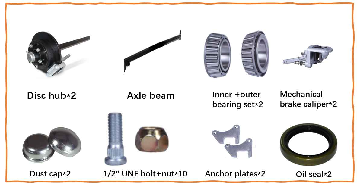 1800KG Trailer Disc Braked Straight Axle Kits Customized 750KG 1500KG 1800KG 3000KG Trailer Round  Axle Kits