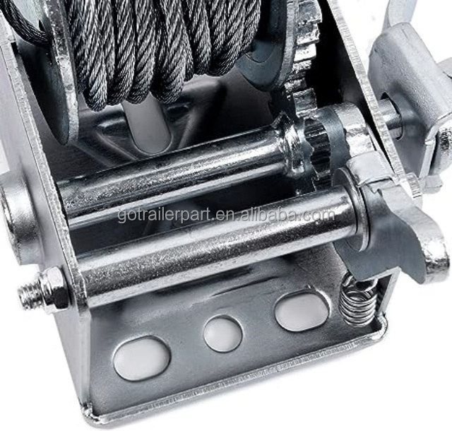 1600LBS Boat Trailer Winch with 4.5mm*10mm Steel Wire High-Efficiency Transmission Ratio 5:1 Gear Hand Cable Winch with Hook