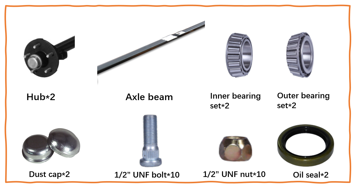 1000 KG Trailer Non-Braked Square Straight Axle Kits  Customized 1000KG 1500KG 1800KG 2000KG 3000KG Trailer Round  Axle Kits