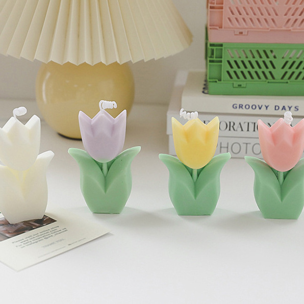 wholesale custom aromatic birthday decorative mini flower dessert luxury candles tulip fragrance candle