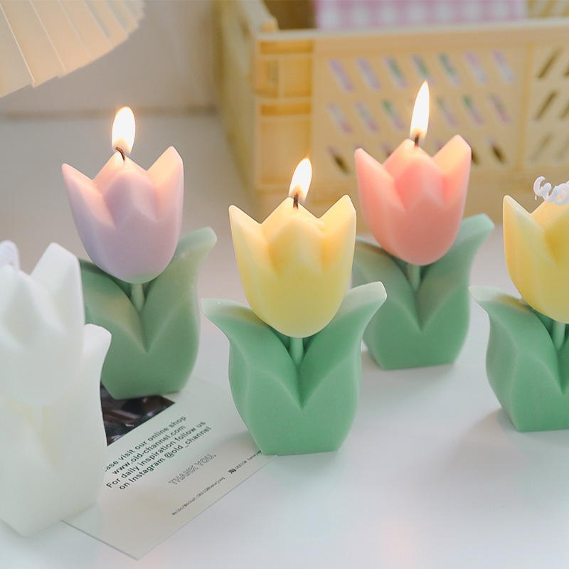 wholesale custom aromatic birthday decorative mini flower dessert luxury candles tulip fragrance candle