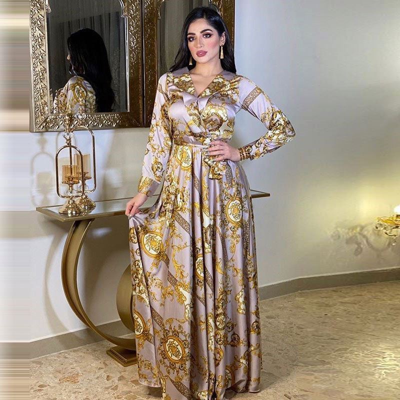 Fashion Fall Islamic Clothing Traditional Muslim Clothing Modest Evening Dress Dubai Abaya Women Muslim Dress Print Full