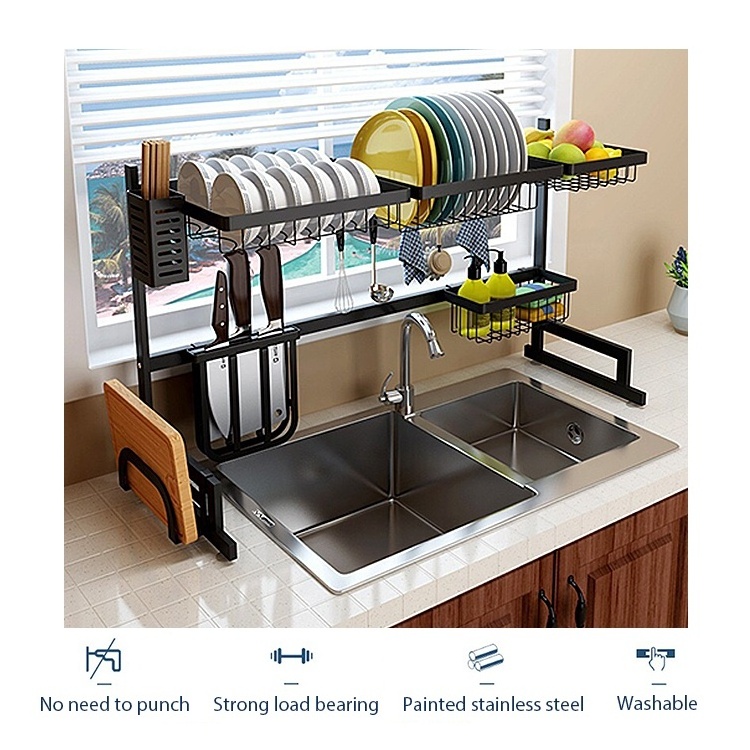 Dish Drying Rack Over Sink Kitchen Supplies Storage Shelf Countertop Space Saver Display Stand Tableware Drainer Organizer