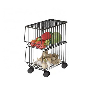 2 Layer Multifunction Kitchen Fruit Vegetable Rack Storage Baskets Trolley Cart With Wheels Waterproof And Antirust