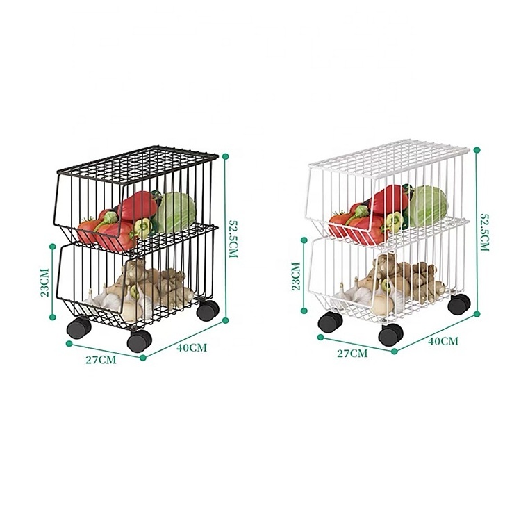 2 Layer Multifunction Kitchen Fruit Vegetable Rack Storage Baskets Trolley Cart With Wheels Waterproof And Antirust