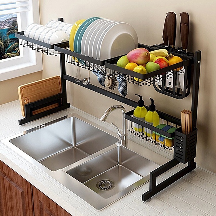 Dish Drying Rack Over Sink Kitchen Supplies Storage Shelf Countertop Space Saver Display Stand Tableware Drainer Organizer