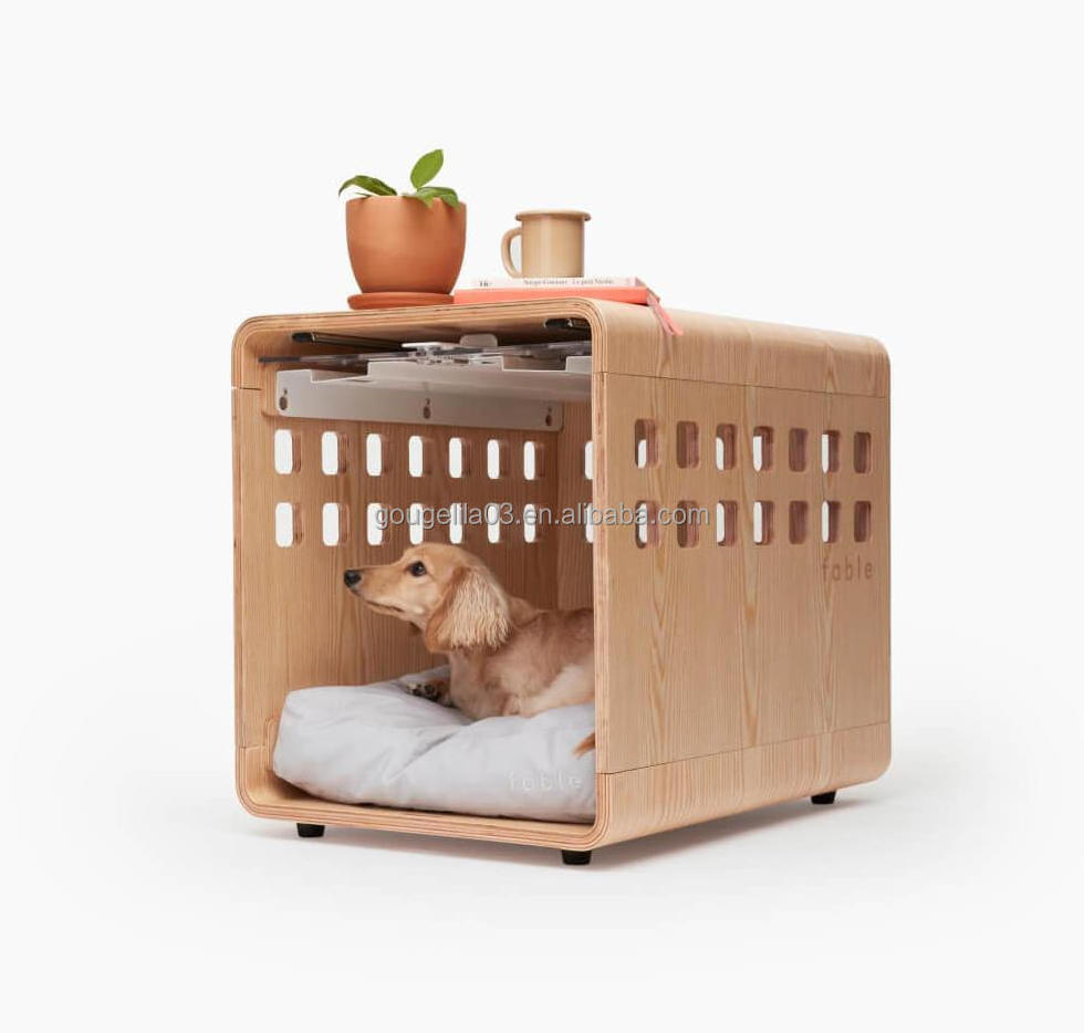 Factory Modern Customized Stylish Clear Acrylic Heavy Duty Fold Up Inside House Kennel Dog Wood Crate For Small Animals